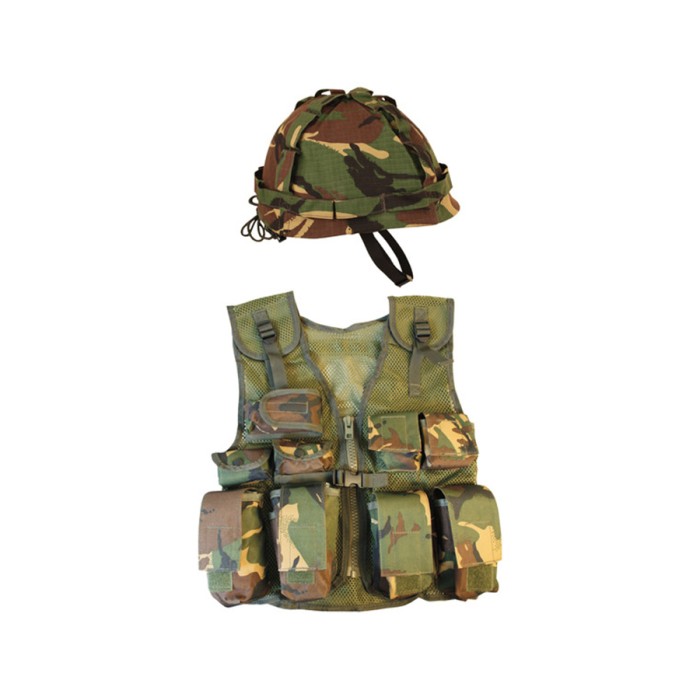 Kids Assault Vest & Helm Set Woodland Camo